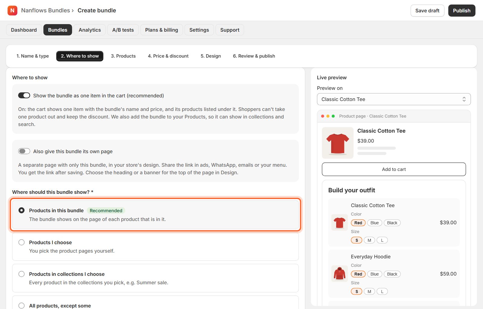 Where to show: keep Products in this bundle