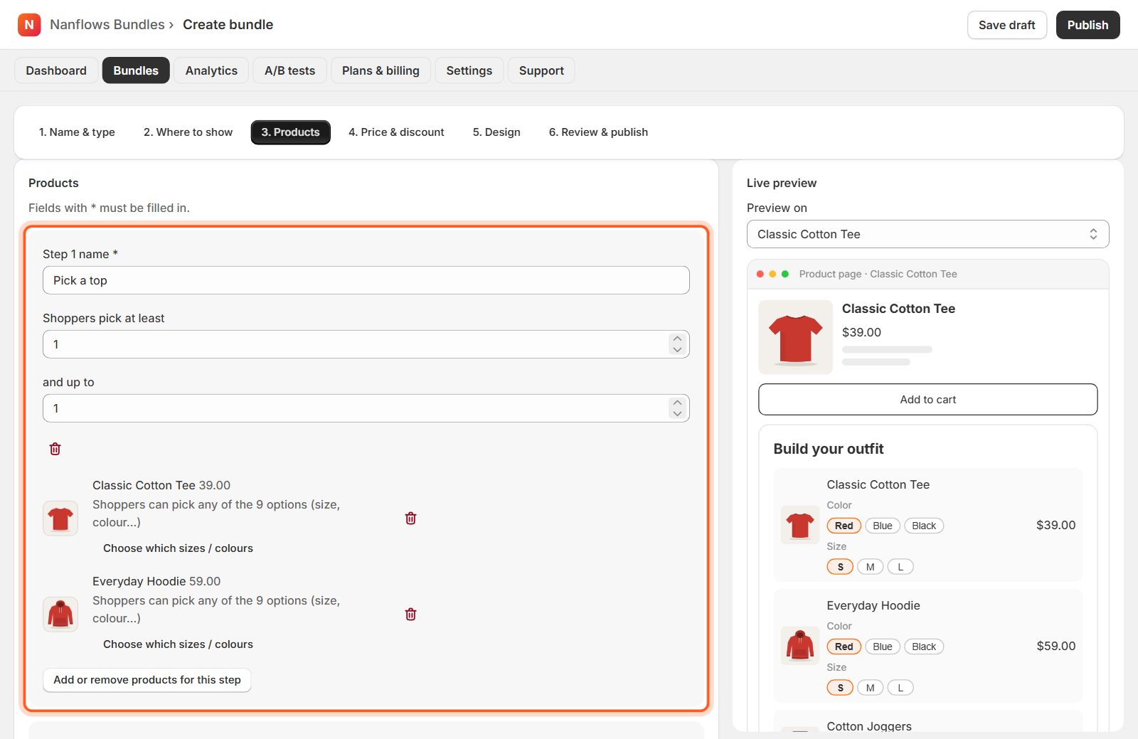 Products: name each step and pick its products