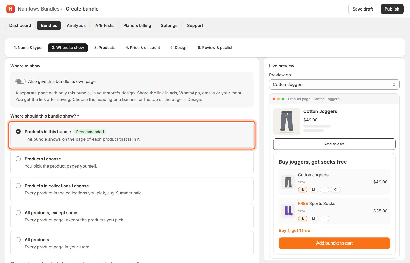 Where to show: keep Products in this bundle