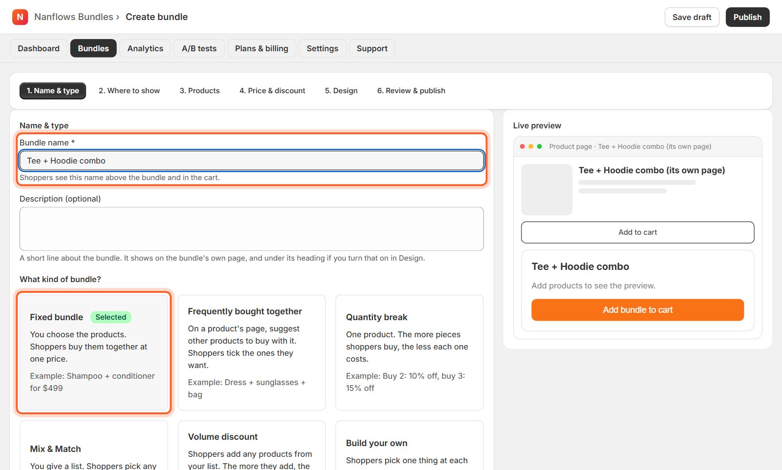 Type a name, then choose Fixed bundle
