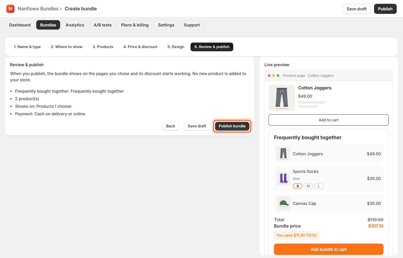 Click Publish bundle