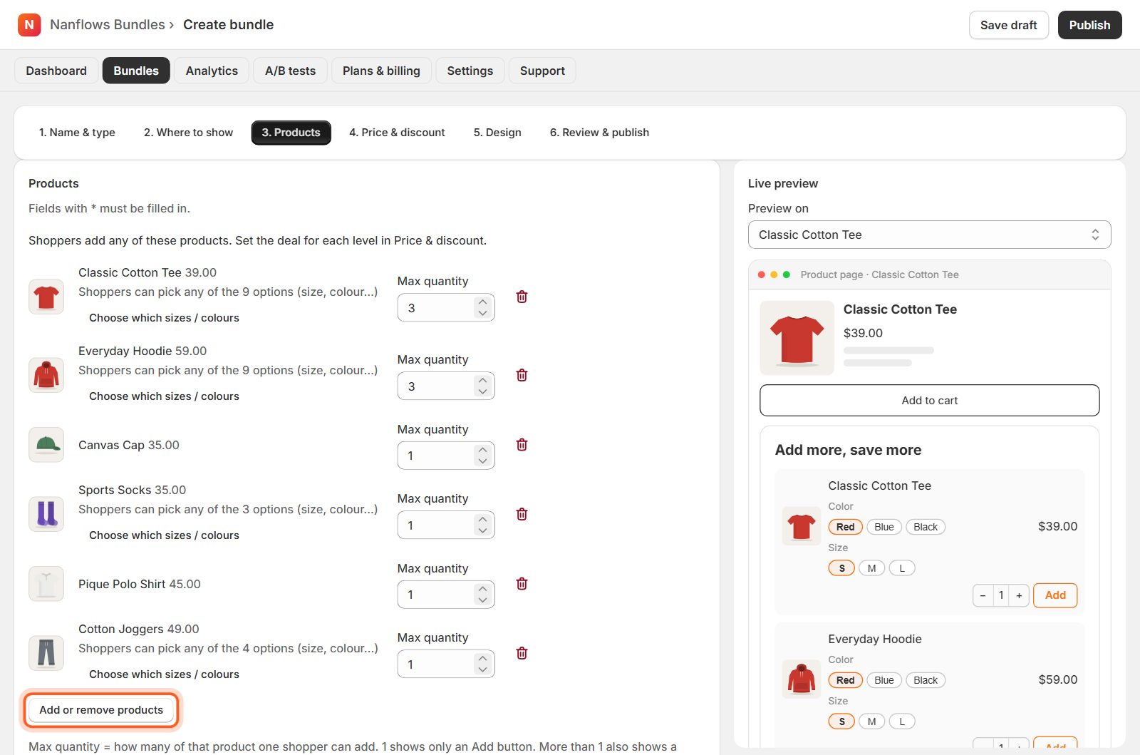 Products: the list shoppers add from
