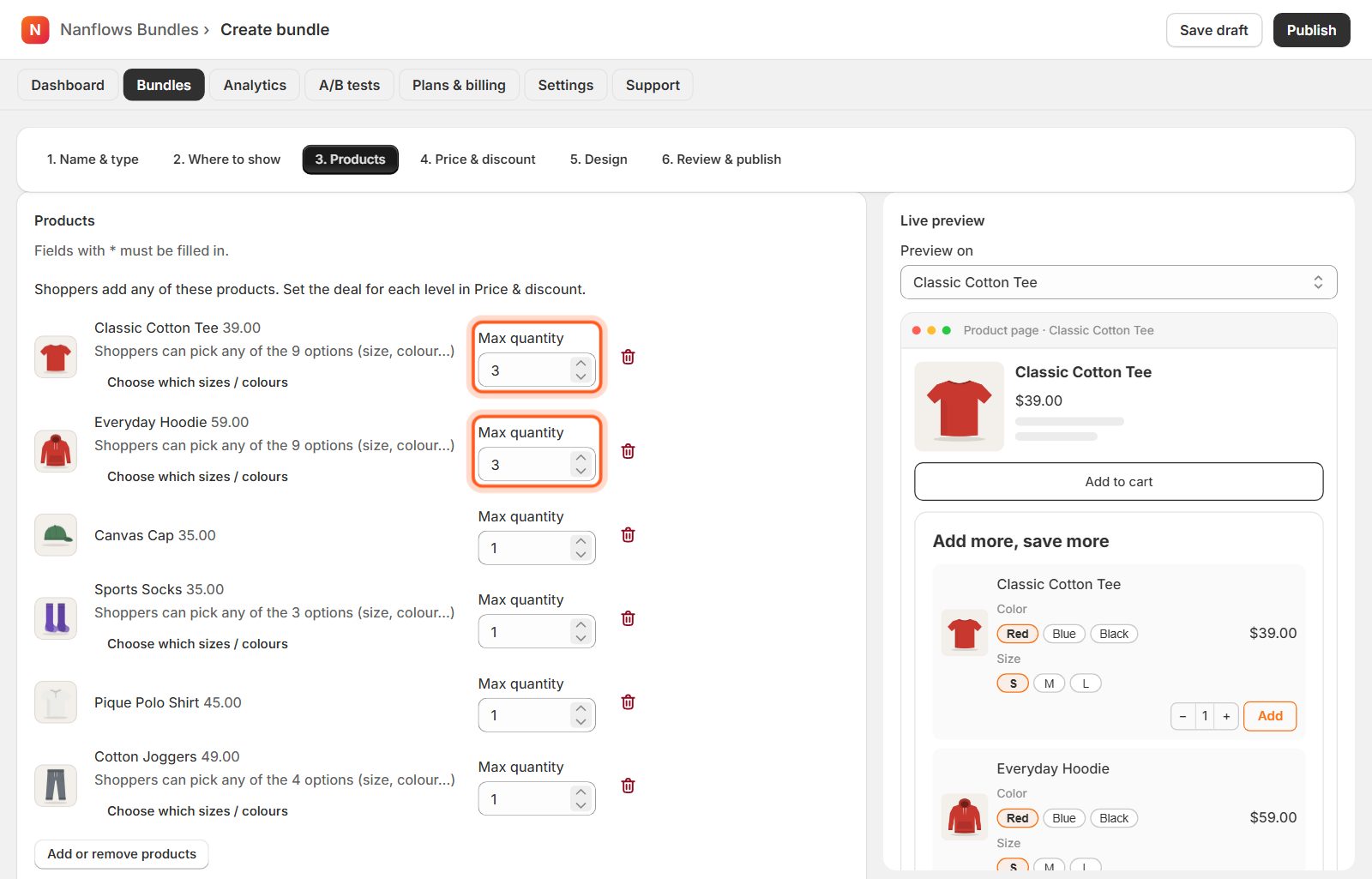 Set the Max quantity of each product