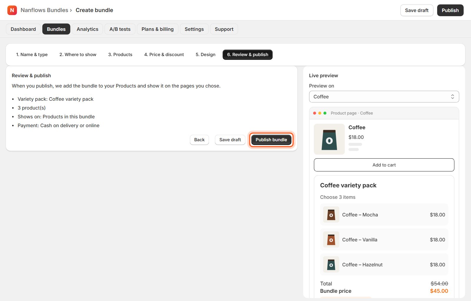 Click Publish bundle