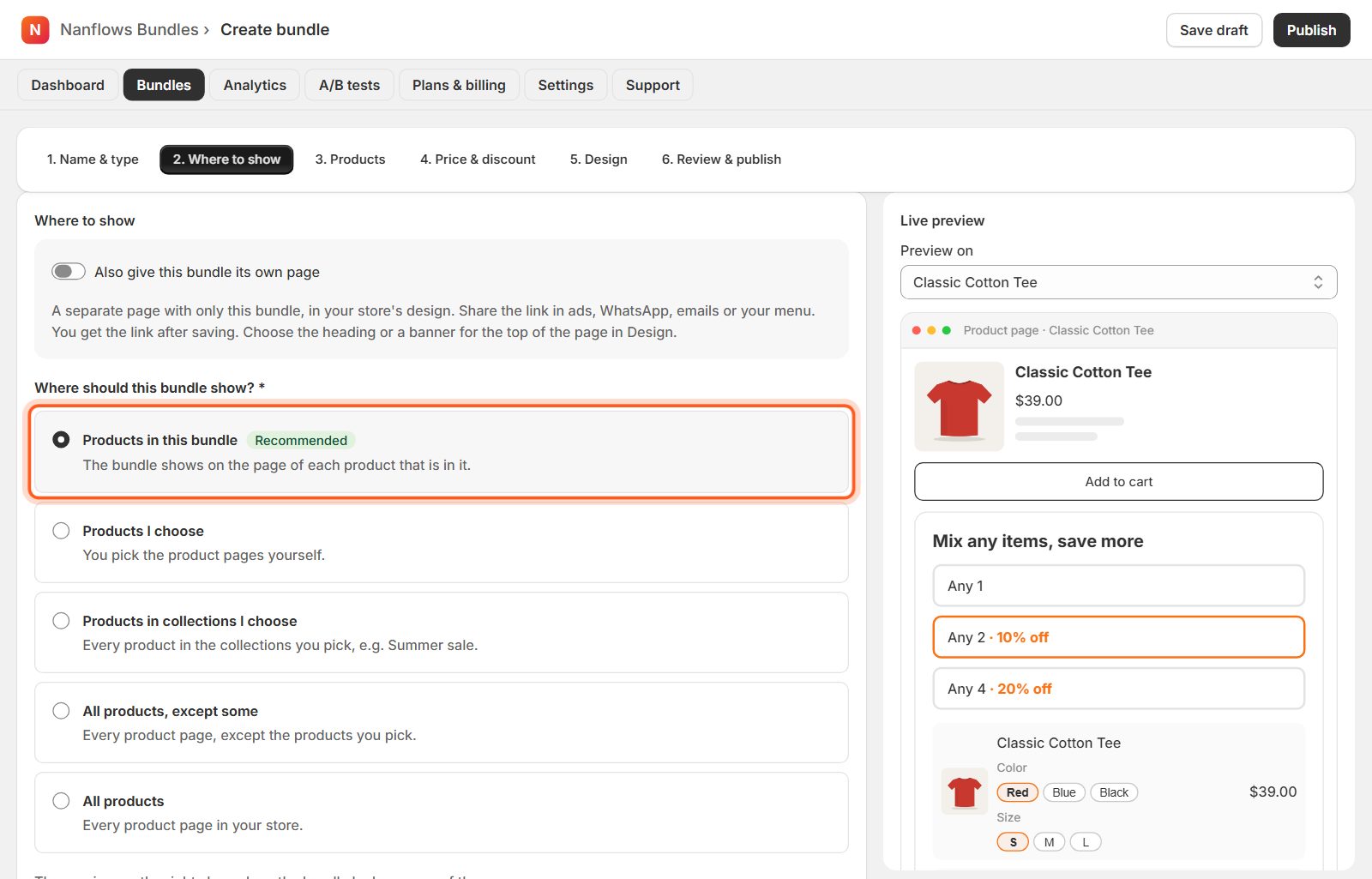 Where to show: keep Products in this bundle