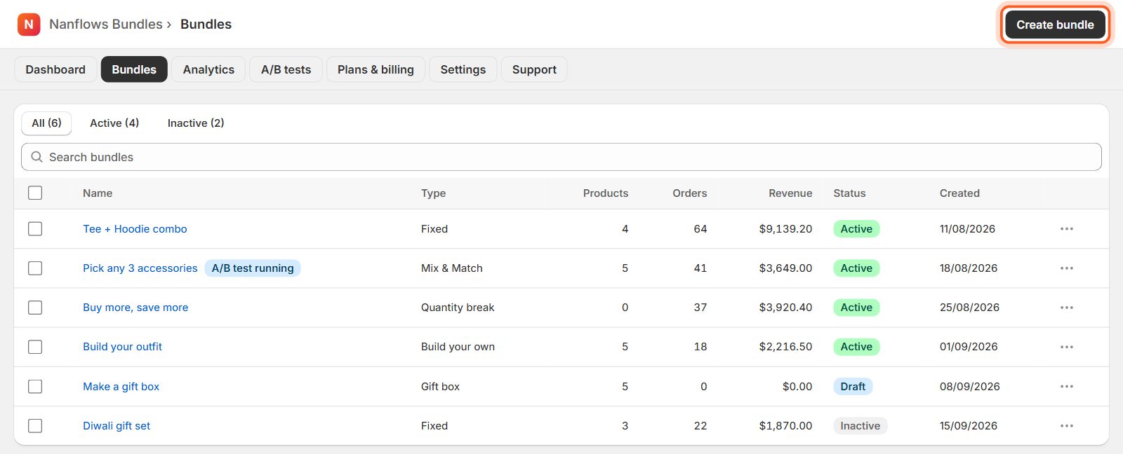 Open Bundles and click Create bundle
