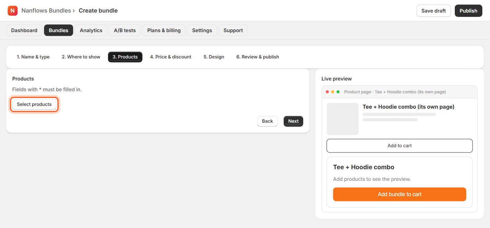 Products: click Select products