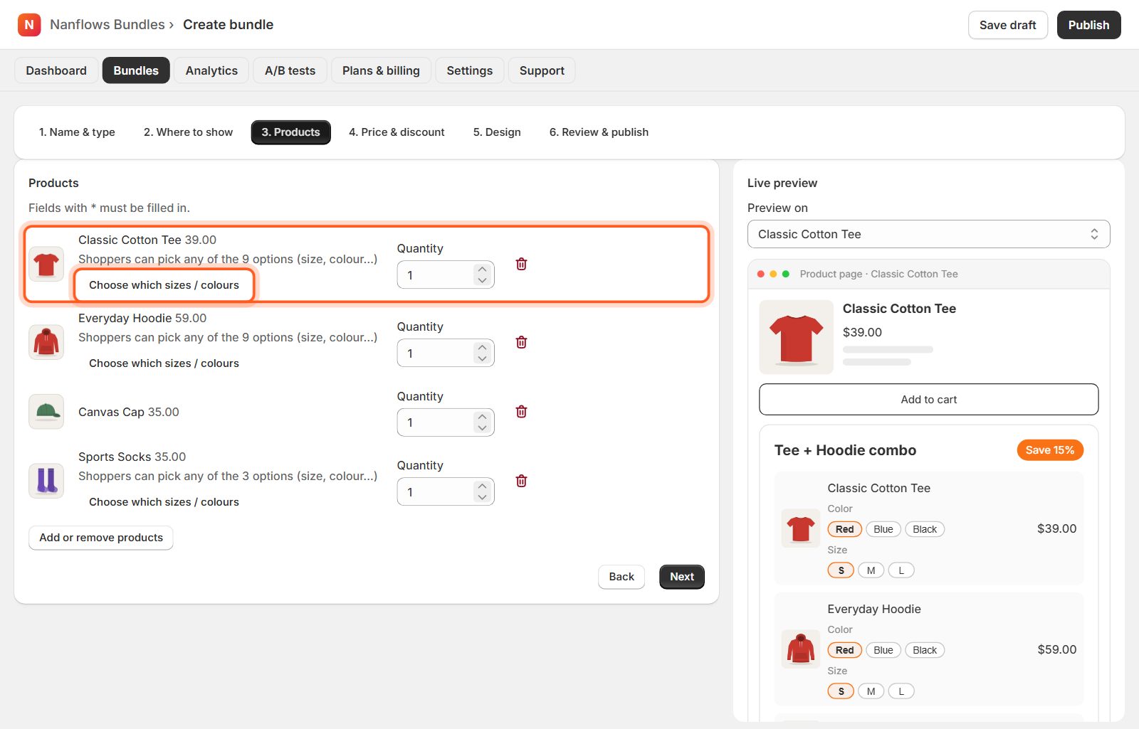 Check the products and quantities
