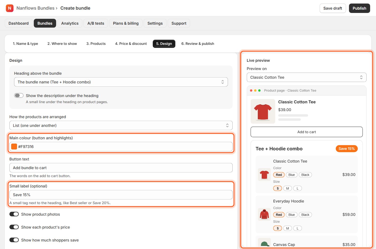 Design: heading, colours and button