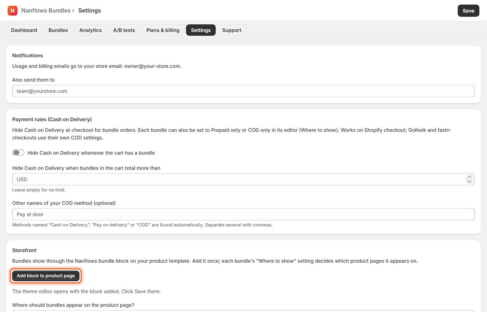 Add the bundle block to your product page