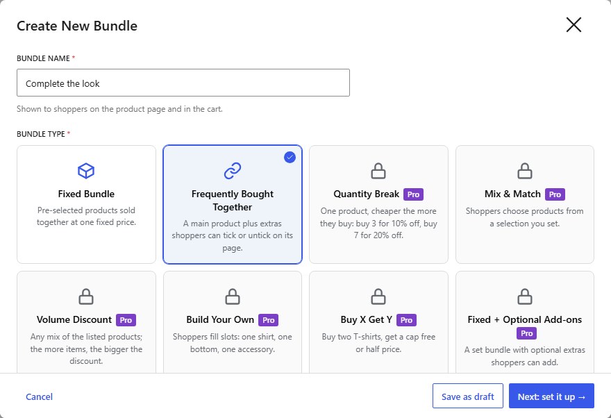 Type a name, choose Frequently Bought Together and the main product