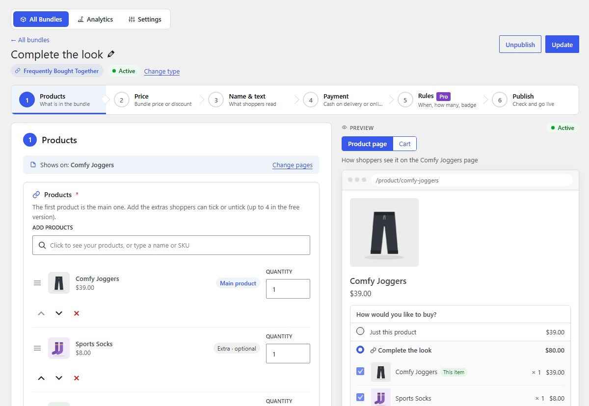 Products: add the extras