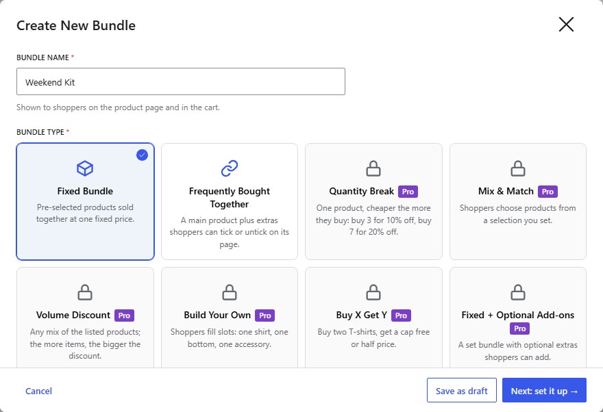 Type the name and choose Fixed Bundle