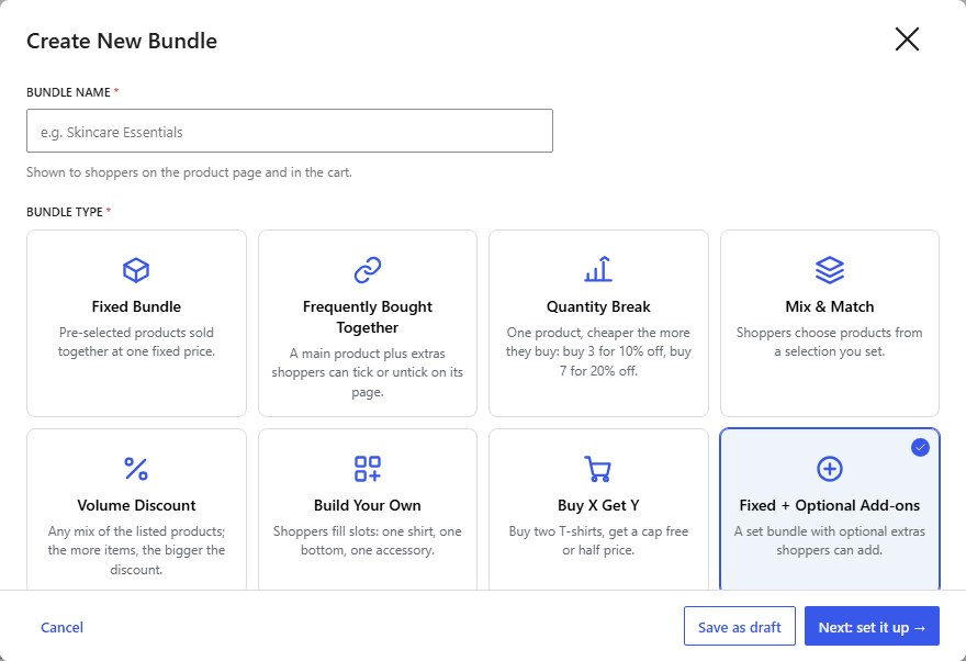 Type a name, then choose Fixed + Optional Add-ons