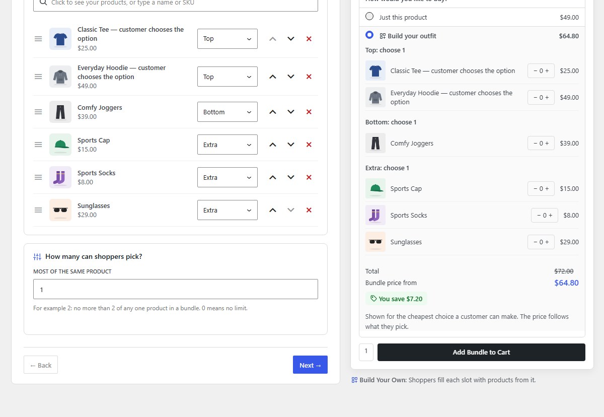 Add products and put each in a slot