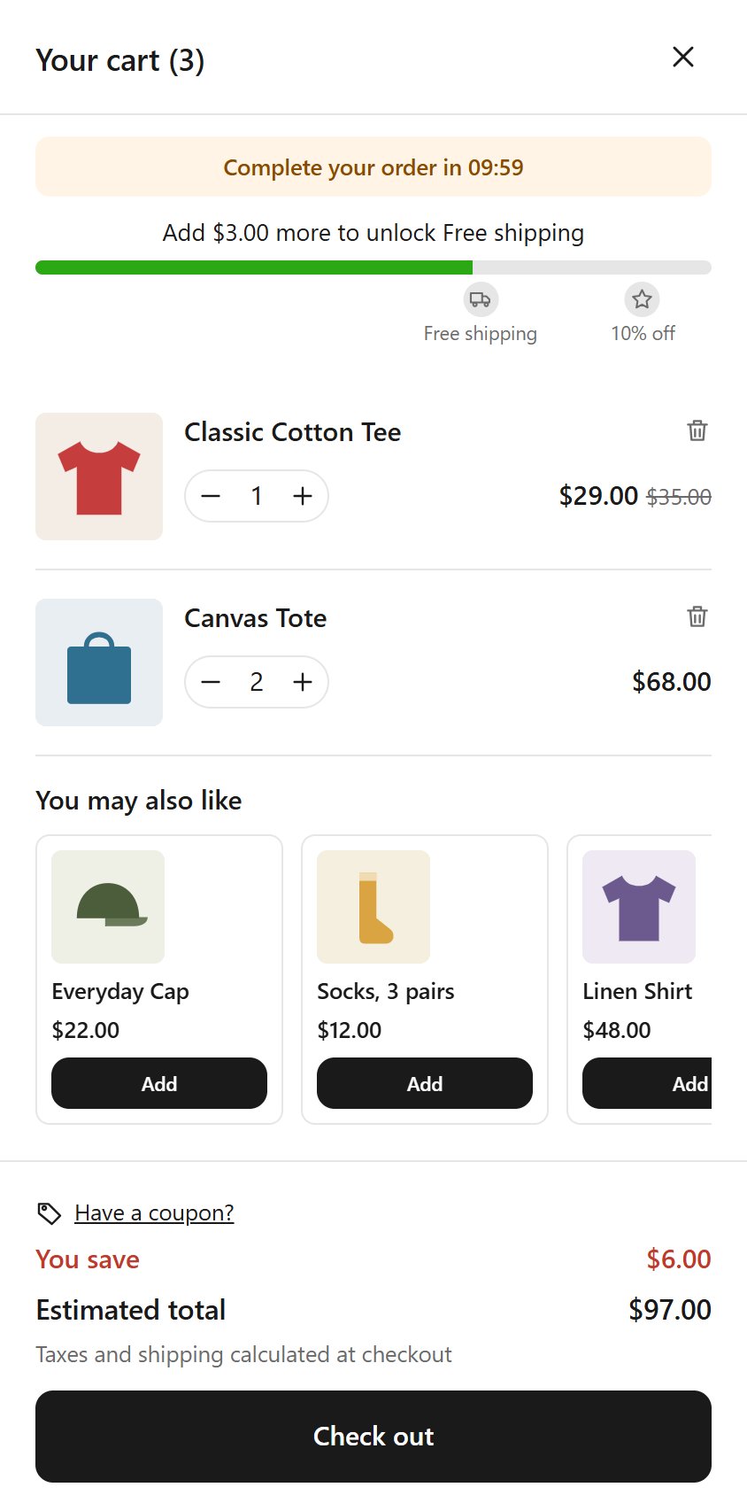 NanCart for Shopify on a phone